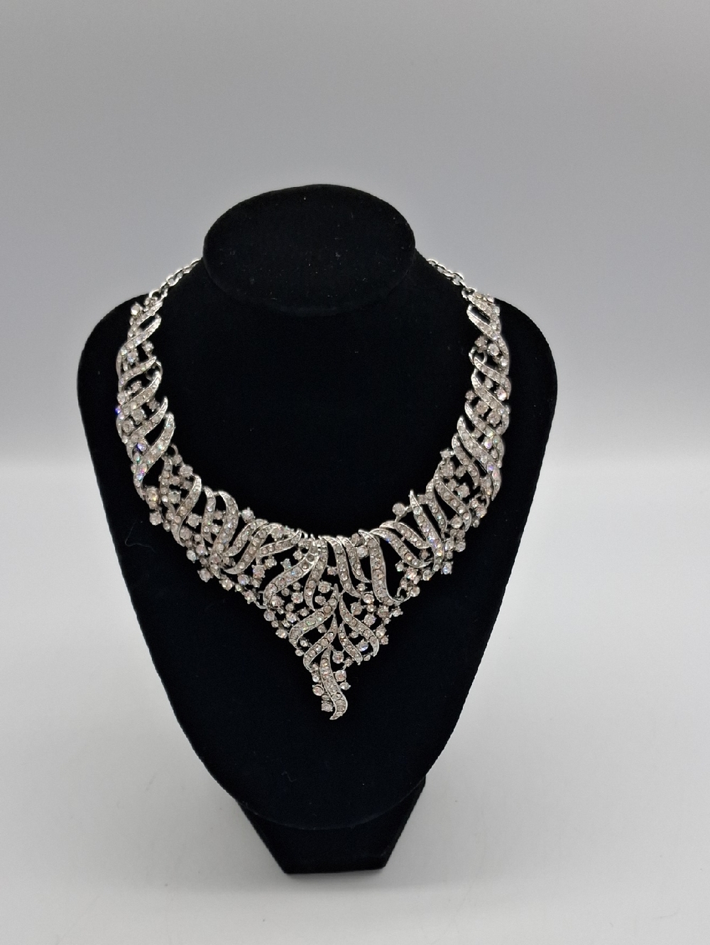 Silver-Tone Crystal Statement Necklace - Elegant Bridal Jewelry